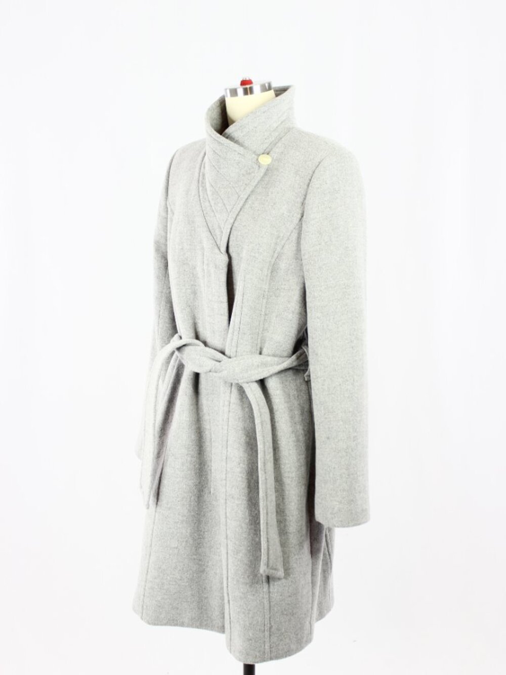 Aritzia BABATON Connor Heather Light Grey Virgin Wool Belted Wrap Coat, Size M - Picture 5 of 16